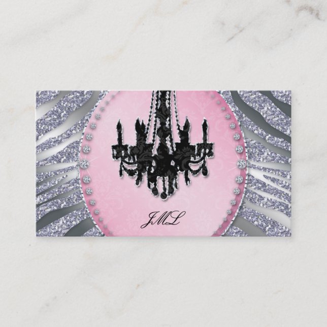 Chandelier Real Estate Agent Zebra Glitter  Business Card (Front)