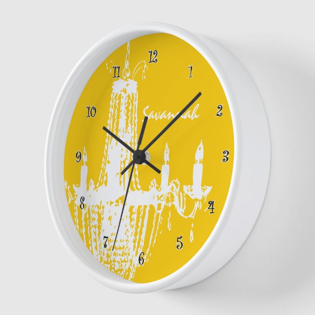Chandelier Wall Clock Personalised Mustard Yellow (Angle)