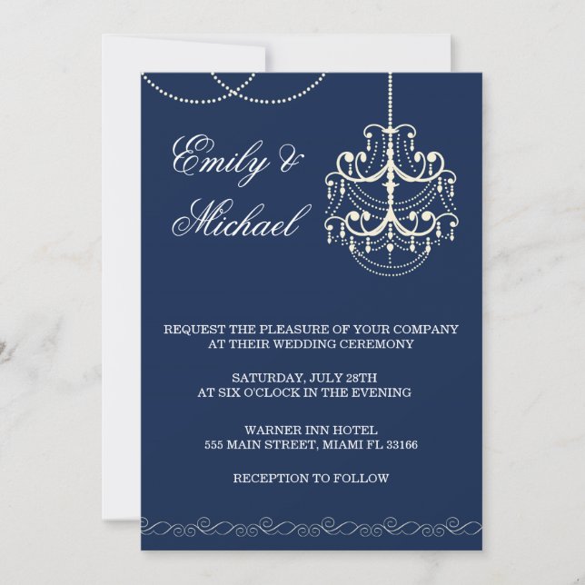 Chandelier Wedding Invitation Blue (Front)