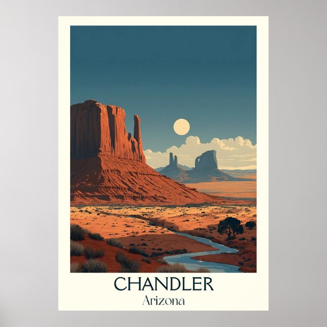 Chandler Arizona Retro Travel Poster | Vintage Red (Front)