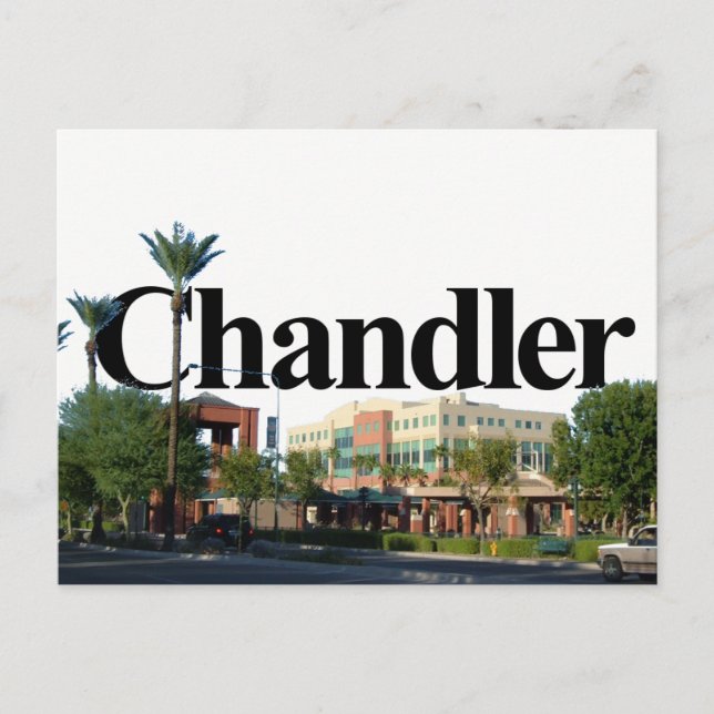 Chandler Arizona Skyline w/ Chandler in the Sky Postcard (Front)