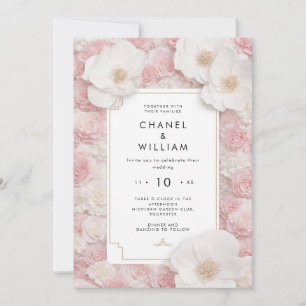 Chanel-inspired blush pink all floral wedding invitation
