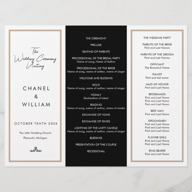 Chanel-inspired Tri-Fold wedding program (Front)