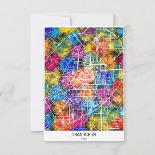 Changchun China City Map Thank You Card