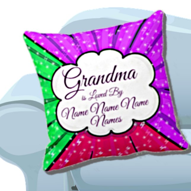 Change Add Names Grandma Is Loved By Green Purple  Cushion (Creator Uploaded)