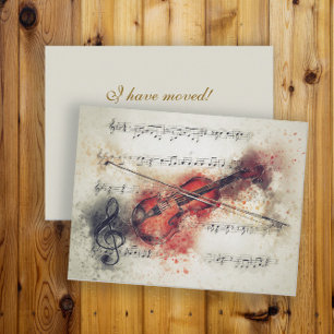Change Address Watercolor Violin Sheet Music Postcard