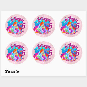Change Age Name Mermaid Birthday Party Personalise Classic Round Sticker