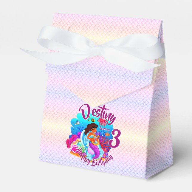 Change Age Name Mermaid Birthday Party Personalise Favour Box (Front Side)