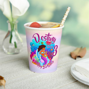Change Age Name Mermaid Birthday Party Personalise Paper Cups