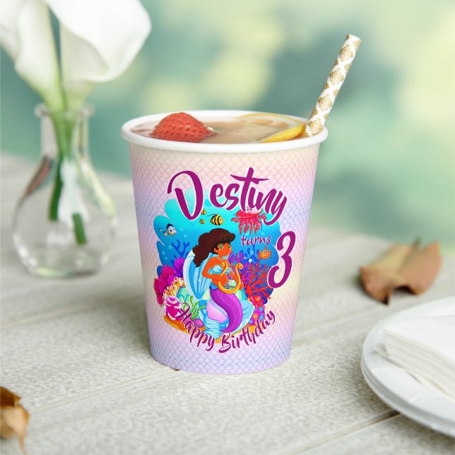 Change Age Name Mermaid Birthday Party Personalise Paper Cups (Insitu)