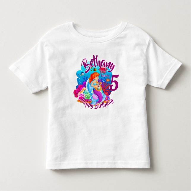 Change Age Name Mermaid Birthday Party Personalise Toddler T-Shirt (Front)
