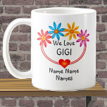 Change ALL Names  Kids Names GIGI Flower Heart  Coffee Mug<br><div class="desc">Change Any Text - Add the Grandmother Name you want - add the kids name - as few or as many as you want - See my store for lots more gifts for  & from Grandparents.</div>