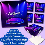 Change ALL Names, Spotlights on Stage, Purple Blue Coaster Set<br><div class="desc">Change ALL Text Names Spotlights on Stage - Purple & Blue - a great gift for any star!</div>