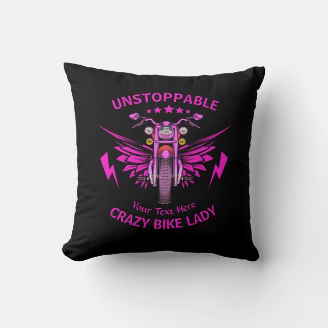 Change ALL Text Add Name Pink Motorcycle Wings     Cushion (Front)