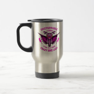 Change ALL Text Add Name Pink Motorcycle Wings  Travel Mug