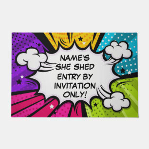 Change ALL Text Add Name She Shed Comic Pop Style Doormat