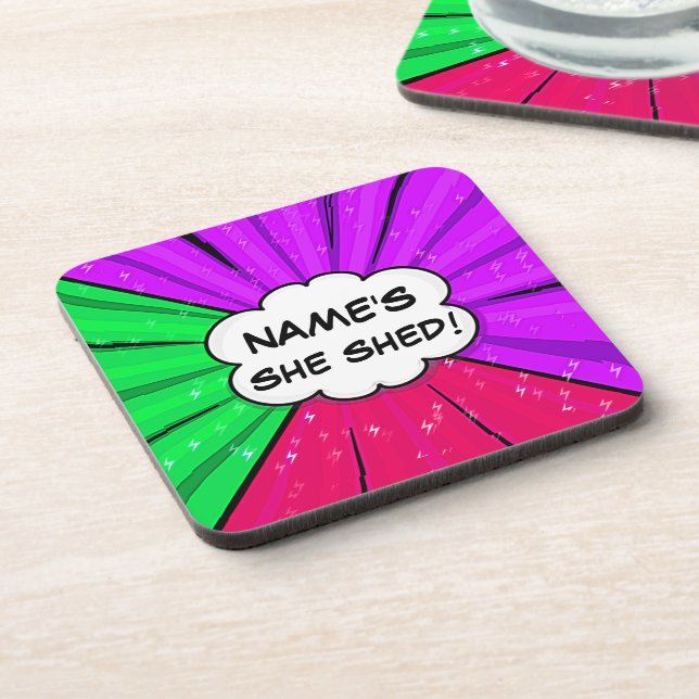 Change ALL Text Add Name She Shed Comic Style      Coaster (Left Side)