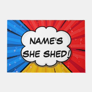 Change ALL Text Add Name She Shed Comic Style Doormat