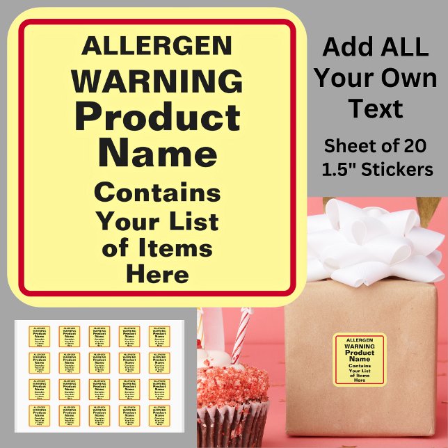Change ALL TEXT Allergen Warning, Black Red Yellow Square Sticker (Creator Uploaded)