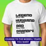 Change ANY Detail -  Legend Husband Dad Grandpa    T-Shirt<br><div class="desc">Change any of the words,  years or add the dates - See my store for lots more Aussie favourite gifts too!</div>
