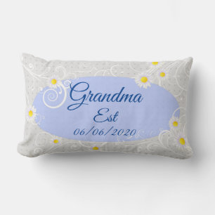 Change Any Text Grandma est Grandmother Blue Boy Lumbar Cushion