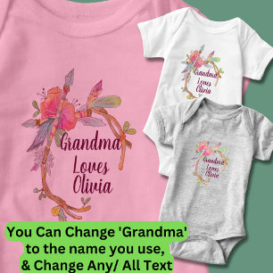 Change Any Text Grandmother Loves Grandchild Boho Baby Bodysuit
