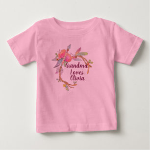 Change Any Text Grandmother Loves Grandchild Boho Baby T-Shirt