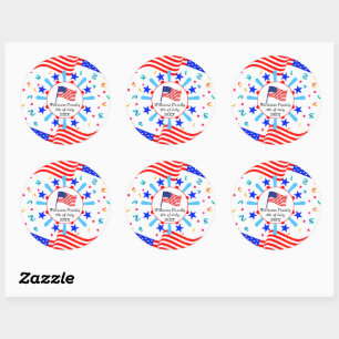 Change Any Text USA Flag Independence Day July 4th Classic Round Sticker