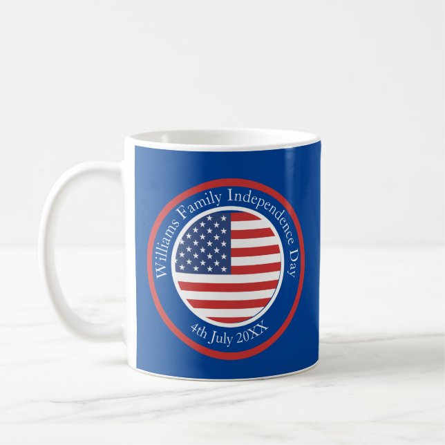 Change Any Text USA Flag Independence Day July 4th Coffee Mug (Left)