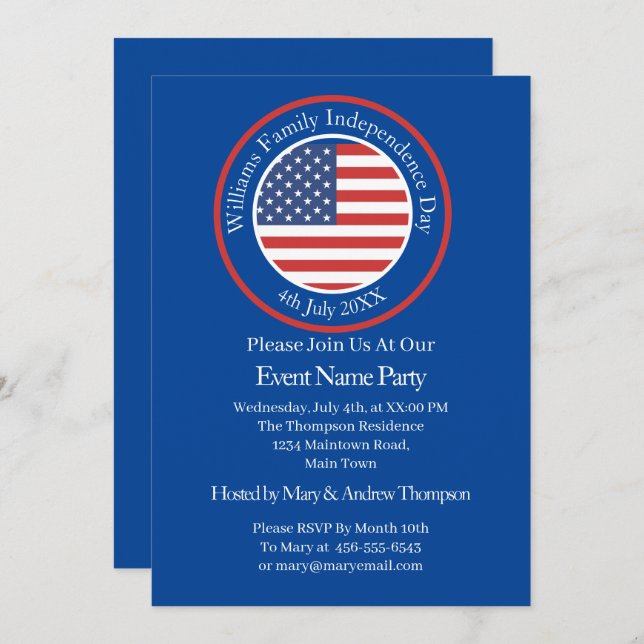 Change Any Text USA Flag Independence Day July 4th Invitation (Front/Back)