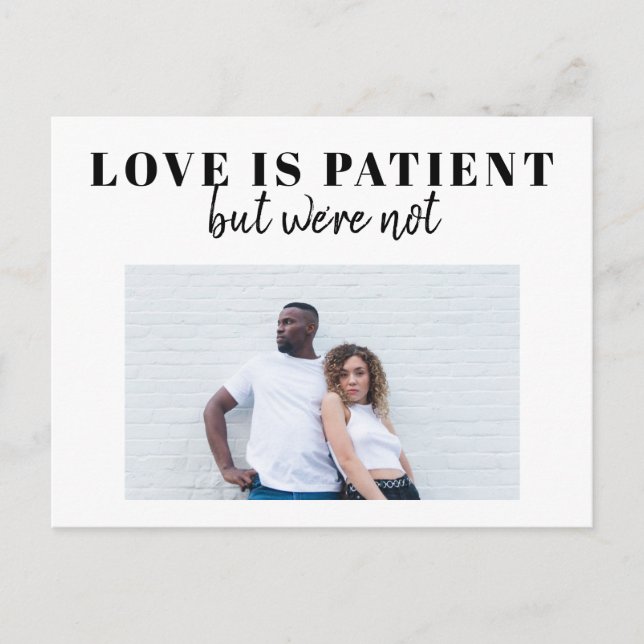 Change date change of plans virtual wedding photo announcement postcard (Front)