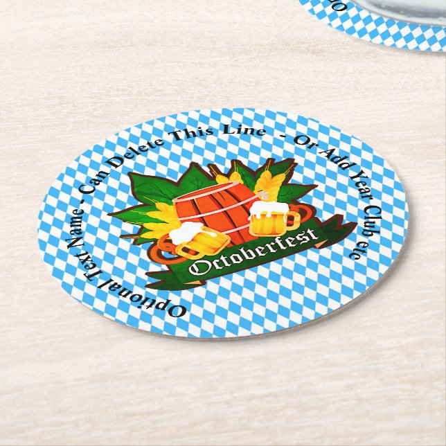 Change / Delete Text Add Other Details Octoberfest Round Paper Coaster (Angled)