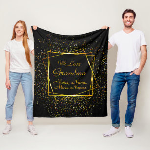 Change Grandmother Name Add Kids Names Black Gold Fleece Blanket