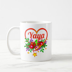 Change Grandmother Name - Yaya -  Heart & Flowers  Coffee Mug