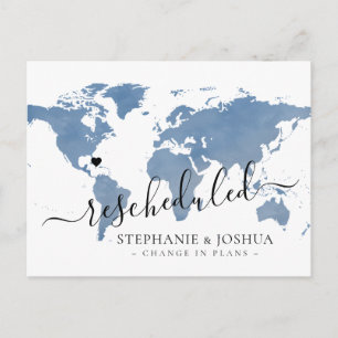Change in Plans Postponed Destination Wedding Map Announcement Postcard