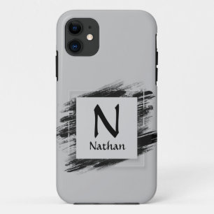 Change Initial Add Name Black Brush Square Case-Mate iPhone Case