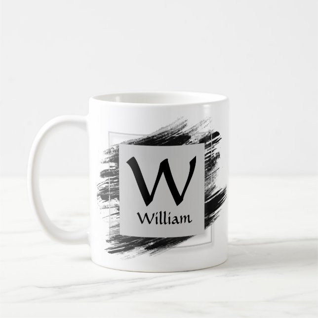 Change Initial Add Name Black Brush - W X Y Z Coffee Mug (Left)