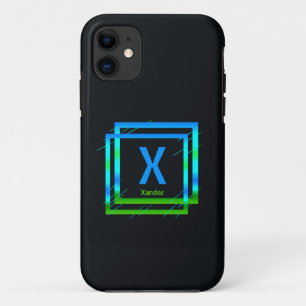 Change Initial Add Name Blue Green Squares Case-Mate iPhone Case