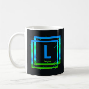 Change Initial Add Name Blue Green Squares I J K L Coffee Mug