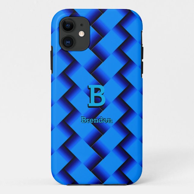 Change Initial Add Name Blue Metallic Strip Weave Case-Mate iPhone Case (Back)