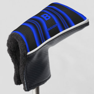 Change Initial Add Name Blue on Black Stripes Golf Head Cover