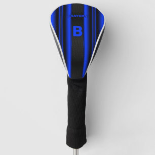 Change Initial Add Name Blue on Black Stripes Golf Head Cover