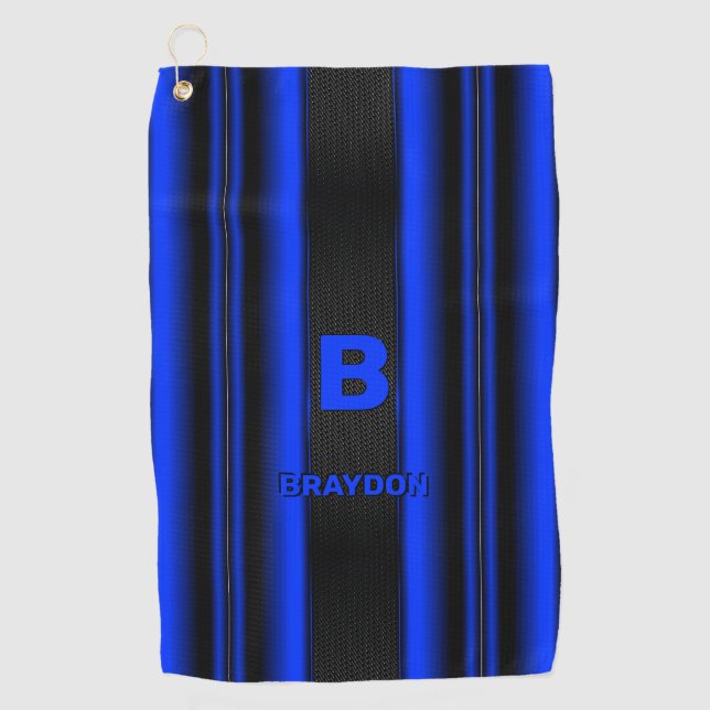 Change Initial Add Name Blue on Black Stripes      Golf Towel (Front)