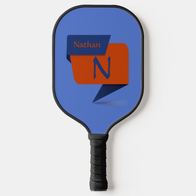 Change Initial, Add Name Blue Orange Brown Pickleball Paddle (Front)