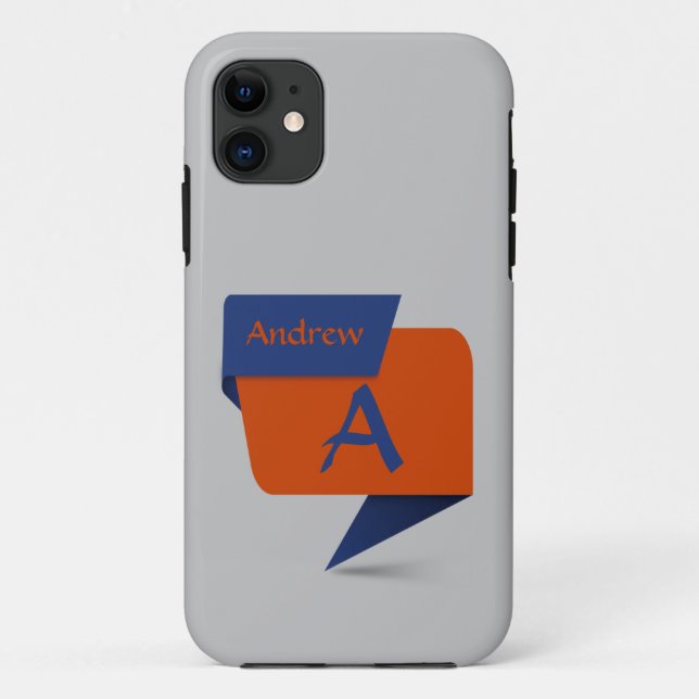 Change Initial Add Name Blue Orange Squares Banner Case-Mate iPhone Case (Back)