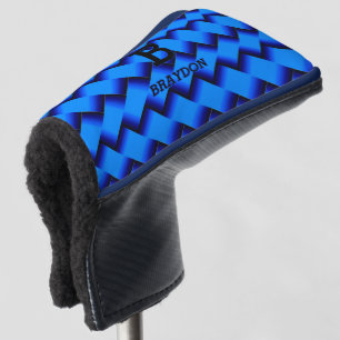 Change Initial Add Name Blue Woven Metal Texture Golf Head Cover