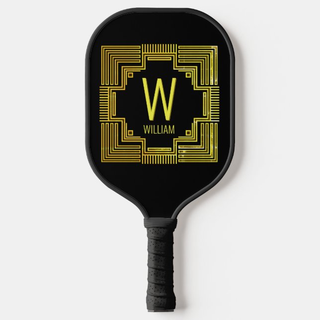 Change Initial, Add Name Gold Geometric Lines  Pickleball Paddle (Front)