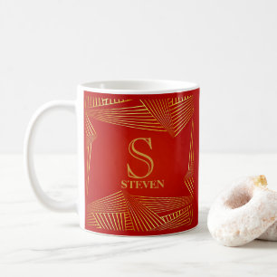 Change Initial Add Name Gold on Red Q R S T U  Coffee Mug