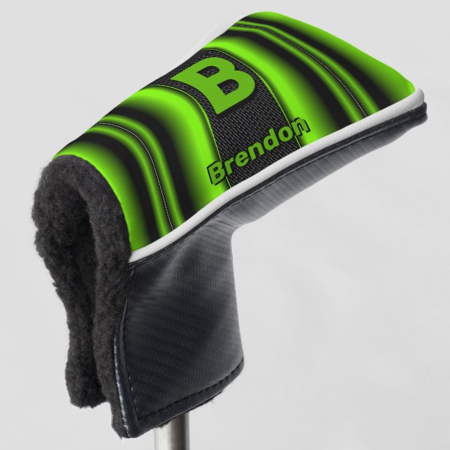 Change Initial Add Name Green & Black Stripes    Golf Head Cover (3/4 Front)