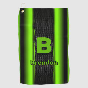 Change Initial Add Name Green & Black Stripes     Golf Towel